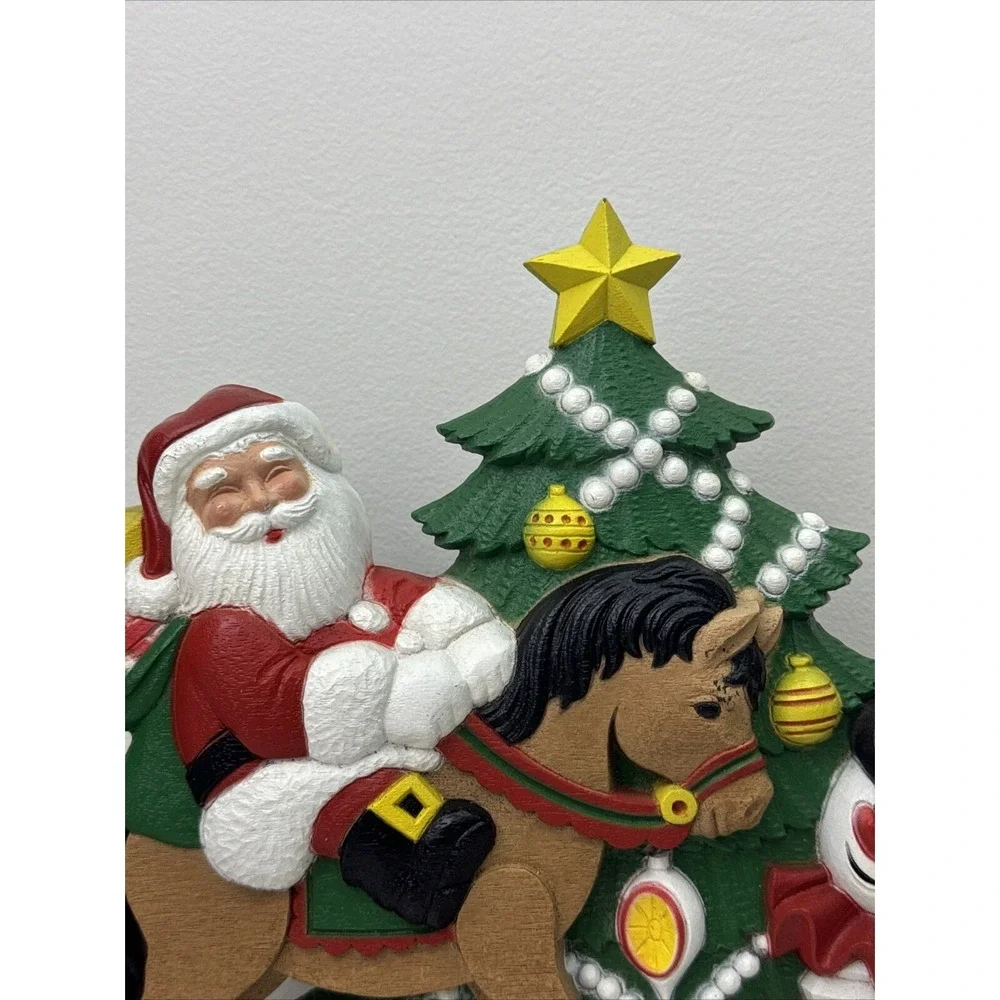 Vintage Burwood Products Christmas Tree Santa Claus Wall Hanging Rocking Horse